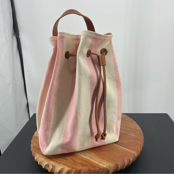 Madewell Pink and Cream Striped Canvas Drawstring Backpack main image 9